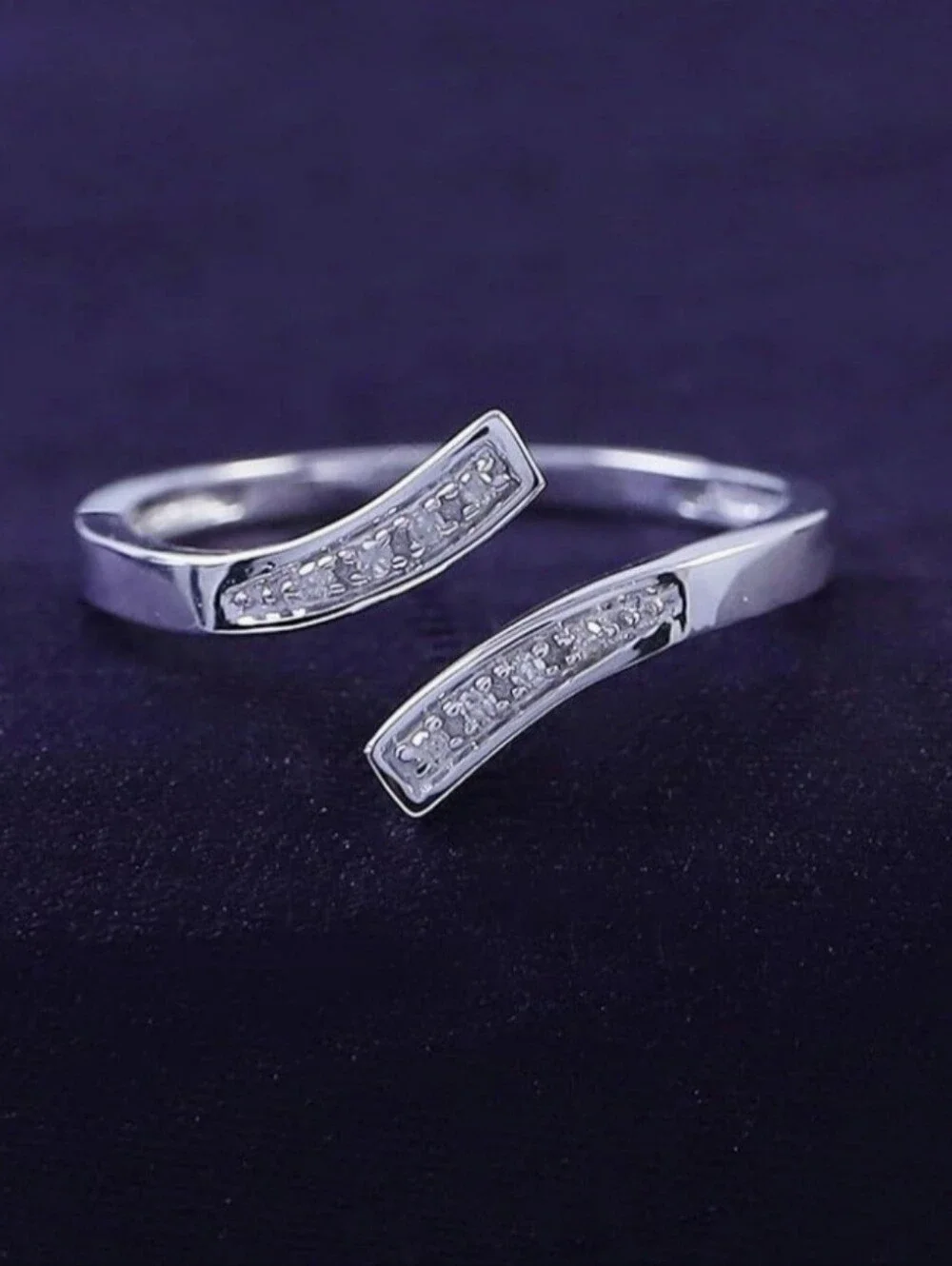 Sterling Silver Open Band Ring with Pavé Accents - Silver